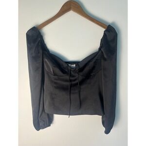 Wilfred Aritzia Med Black Satin Long Sleeve Bustier Top Sweetheart Neck Smocked